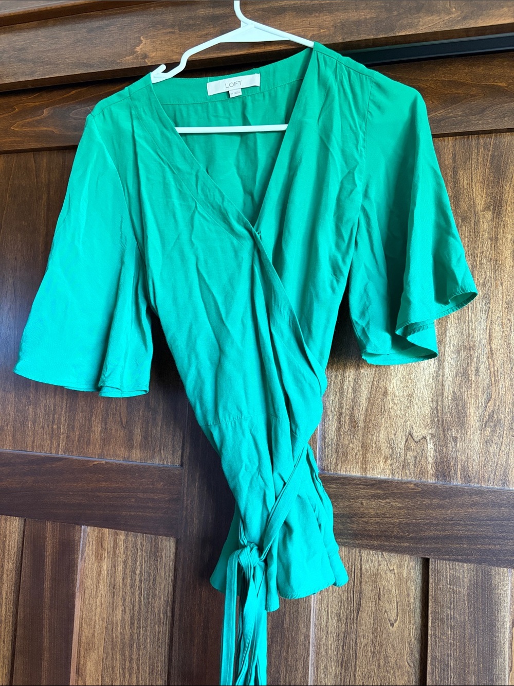 LOFT Emerald Green Wrap Blouse with Tie Waist